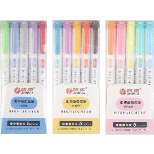 5Colors/box Midliner Highlighter Pen Fluorescent Markers Double Headed Highlighters Art Marker Art Supply Japanese Stationery