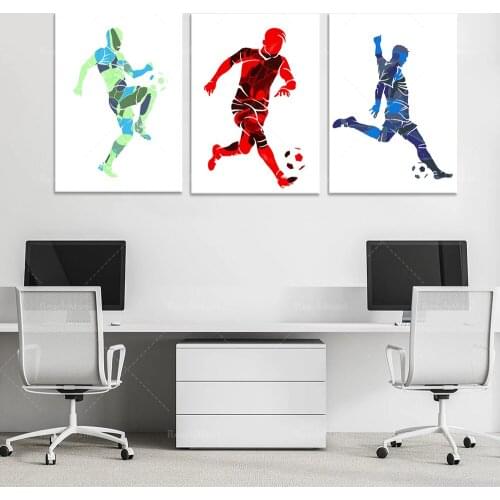 An ensemble of three people. Decorative football. Football decoration sport style poster