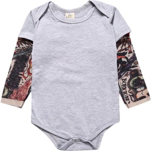 Novelty Tattoo Newborn Baby Clothes Cotton Short Sleeve Infant Rompers Spring Autumn Toddler Outfits Solid Color Kids Bodysuit