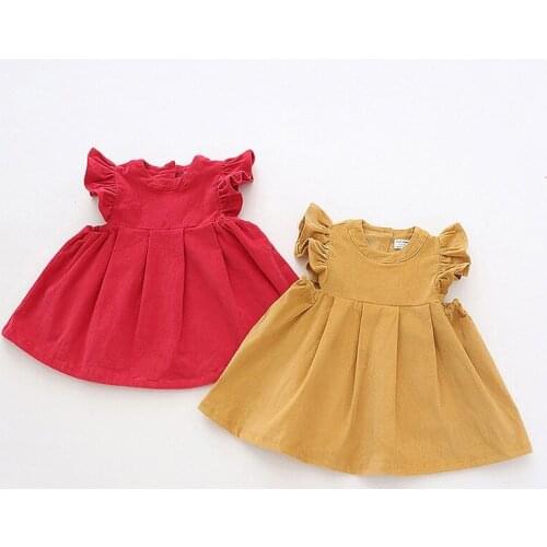 2021 Childrens Dress Spring New Flying Sleeve Corduroy Vest Dresses Korean Toddler Girl Dress Summer New Baby Girl Clothes 2-6Y