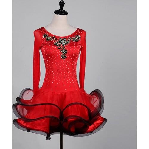 Popular Latin Dance Dress For Ladies Red Color Druable Skirt Professional Women Competitive Ballroom Stage Garments Y10517