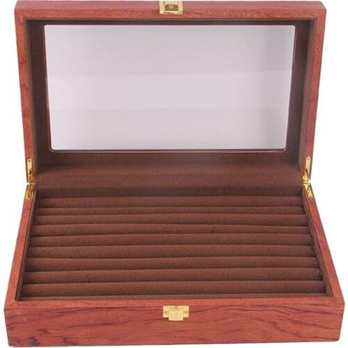 Glass Lid Rosewood Ring Tray Jewellery Display Storage Box Jewelry Holder Storage Organizer Stand 9 Slots