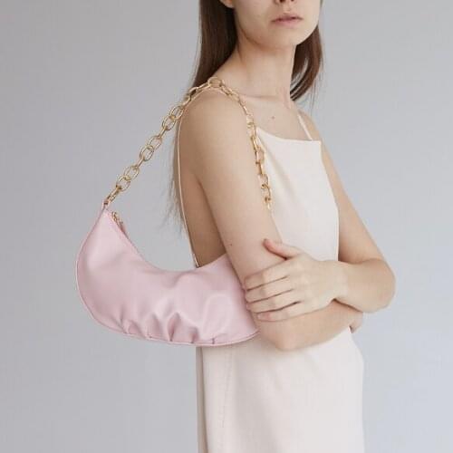 Women bag luxury PU Half Moon Shoulder Bags 2 straps Chains Fashion Solid handbag 2020 new Euro-America style simple style