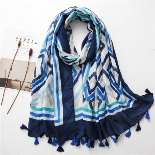 Ladies Fashion Geometric Paisley Tassel Viscose Shawl Scarf Autumn Wrap Muffler Headband Foulards Muslim Hijab Snood 180*100Cm