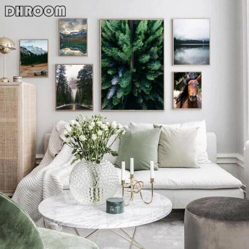 Nordic Nature Landscape Canvas Painting Mountain Wall Art Horse Forest Posters and Prints Pictures for Living Room Home Decor
