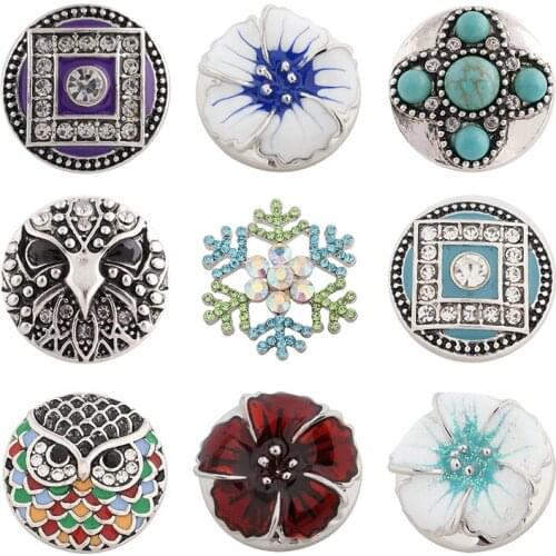 Snowflake Owl Rhinestone Flower 20mm Metal snap button jewelry DIY bracelet KD1099