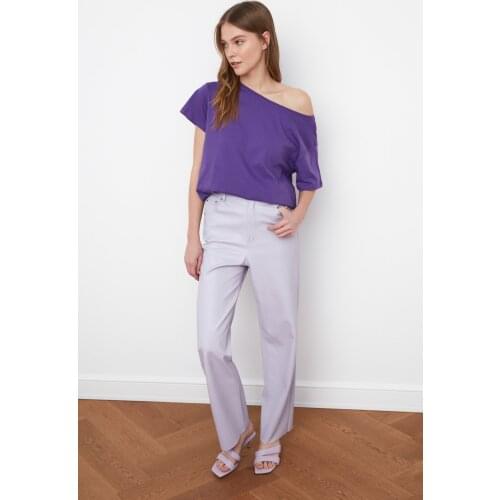 Trendyol 100 Cotton Boat Neckline Boyfriend Knitted T-Shirt TWOSS20TS0140