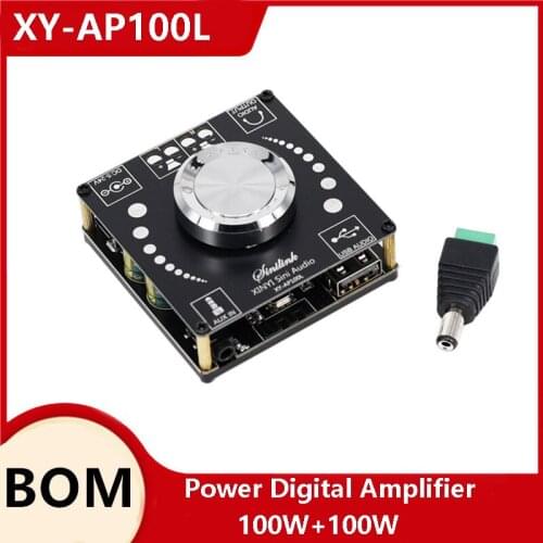 XY-AP100L 100WX2 Bluetooth 5.0 Stereo Amplifier Board AUX USB Sound Card Digital Power Amp Amplificador DC 12V 24V