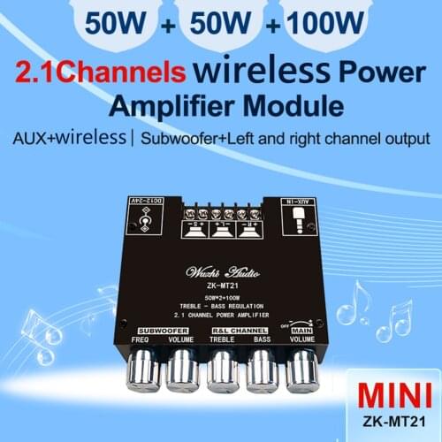 ZK-MT21 2X50W+100W Power Subwoofer Amplifier Board 2.1 Channel Class D Home Theater Audio Stereo Equalizer Amp US Plug