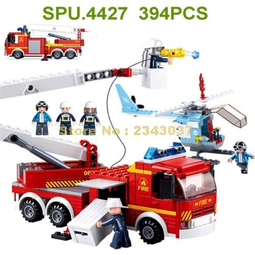 Sluban 0627 394pcs Urban Fire Police Elevating Platform Truck Building Block Toy