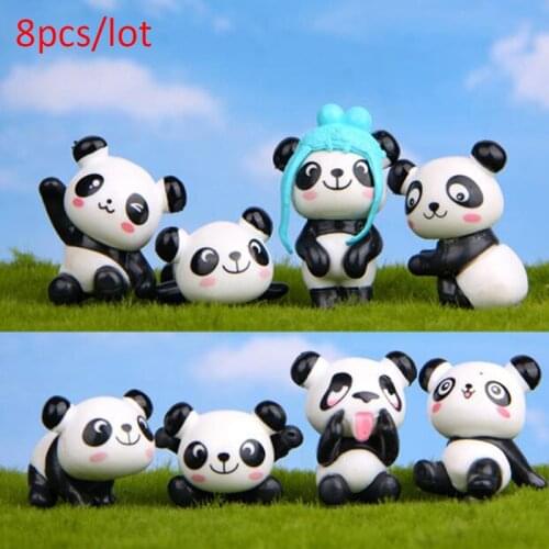 8Pcs/Set Cute Cartoon Panda Toy Figurines DIY Micor Landscape Fairy Garden Miniature Home Decor