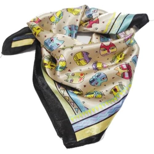 Abstract Animal Print Silk Scarf Cute Cat Hankerchiefs for Women Square Foulard Headband Ladies Work Necktie Bandana 58*58cm