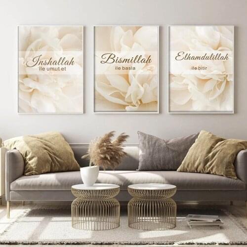 5D DIY Diamond Painting Boho White Flower Islamic Wall Art Ile Umut Et Bismillah Allah Eid Gifts Poster Living Room Home Decor