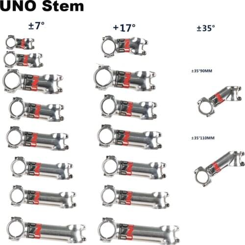 UNO Stem Aluminium 7/17/35degree MTB Road Bike Bicycle bar Stems 31.8*60-130mm Silver
