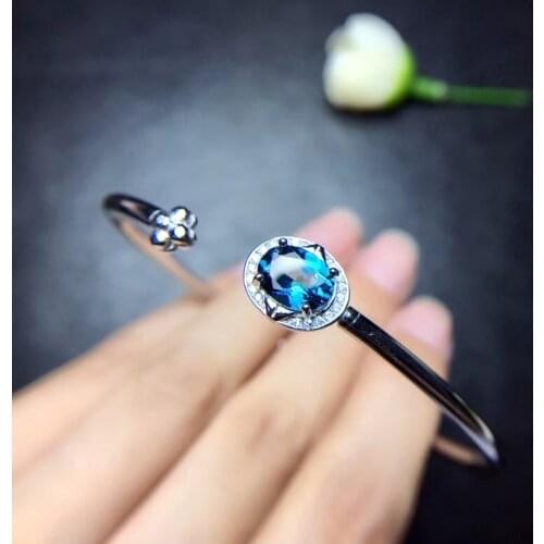 Natural blue topaz gem bangles natural red gemstone Bracelet S925 silver Opening Flower Fashion girl office gift party jewelery