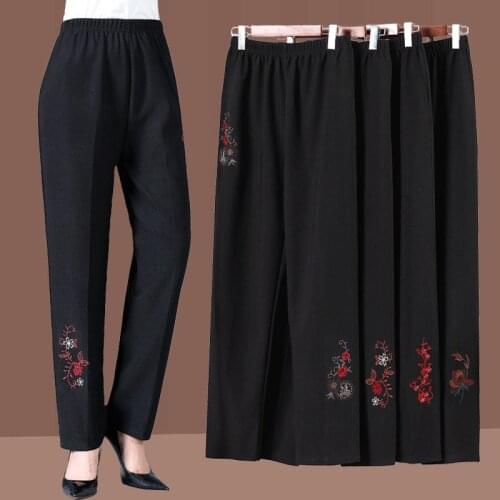 2021 Spring Autumn Thin Middle-aged Women Pants Large Size Elastic Waist Casual Straight Pants Grandma Female Trousers 5XL W111