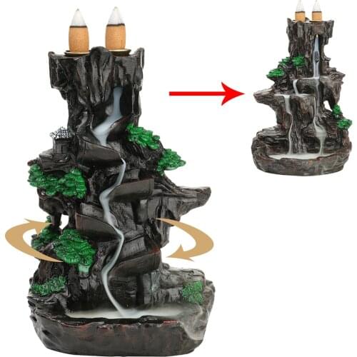 Mountains River Waterfall Incense Burner Fountain Backflow Aroma Smoke Censer Holder Double-sided Incense Burner Handicrafts