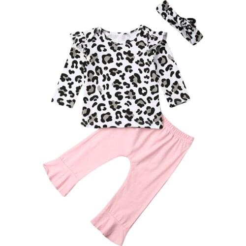 Citgeett Fall 3PCS Newborn Baby Girl Cotton Leopard Tops T-Shirt Pink Pants Outfits Autumn Clothes Spring Set