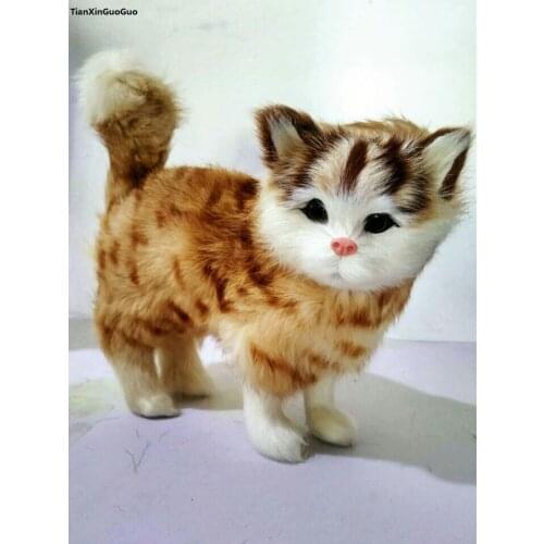 Simulation yellow stripes standing cat hard model polyethylene&furs cute cat home decoration gift about 23*9*20CM b0229