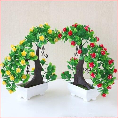 Artificial Flower Tree Plant Potted Bonsai Garden Party Desktop Furniture Decor Artificial Flowers in Pot For Home Decor