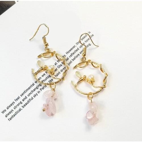 Exquisite Round Crystal Dangle Earrings For Women Girls 2021 Trend Pearl Pink Drop Hoop Earrings Party Wedding Jewelry