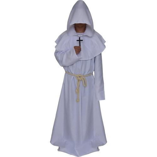 Halloween Costume Medieval Monk Priest Friar Cosplay Hooded Robes Cloak Cowl: White/Blue/Black/Coffee/Red Color