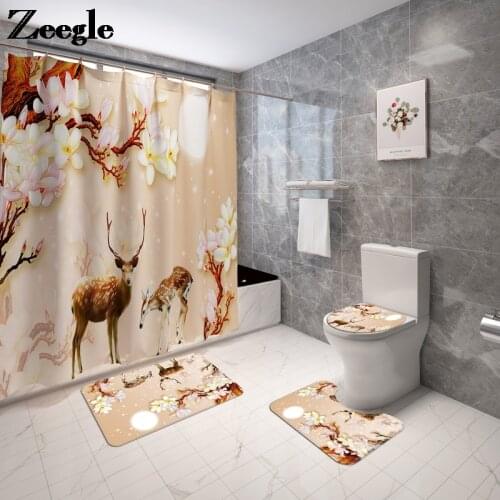 3D Printing Bath Carpet Rug for Bathroom Bath Mat Shower Curtain Absorbent Toilet Rug Bathroom Non-Slip Floor Mat Bath Rugs