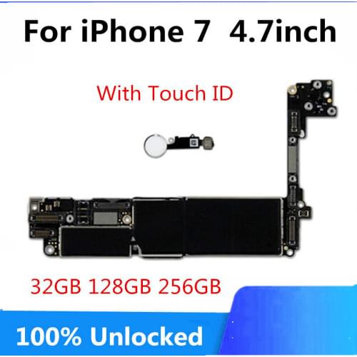 32gb 128gb 256gb for Iphone 7 Motherboard with / NO Touch ID Home Button,100% Unlocked Logic Boards Full Chips Free iCloud Plate