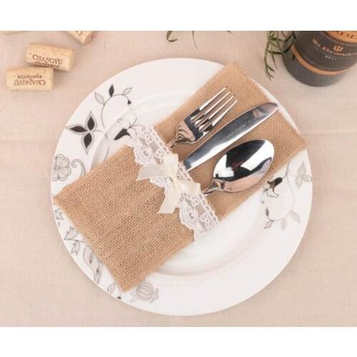 Natural Burlap Utensil Holders Cutlery Pouch, Knifes Forks Bag, Rustic Bridal Wedding Party Table Decorations, Pack of 50