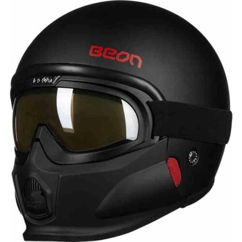 Matte black High density EPS custom motorcycle full face helmet safety modular 3/4 open face anti fog goggle winter ski helmet