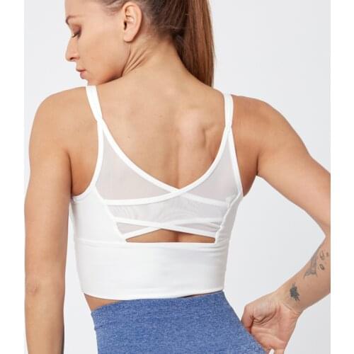 Solid color thin shoulder belt cross back sports underwear Yoga dress womens new open back mesh fitness bra