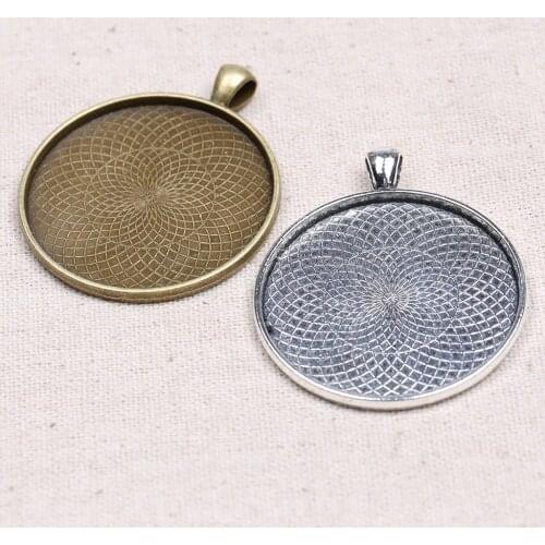 Onwear 10pcs blank pendant tray dia 40mm cameo cabochon base setting diy jewelry bezels antique silver+antique bronze