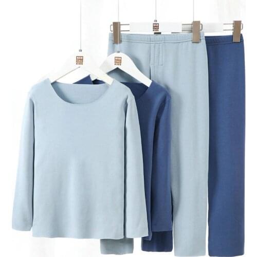 Autumn Winter Boys Pajamas Seamless Sleepwear Thermal Long Sleeve Kids Loungewear Children Top and Pants Clothing Sets