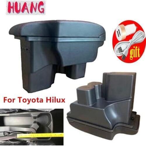 For Toyota Hilux Armrest box Retrofit parts Interior Car Armrest Storage box Holder Ashtray accessories USB LED