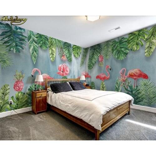 Beibehang Custom large mural wallpaper 3D Nordic modern minimalist hand-painted plant flamingo whole house wall papel de parede