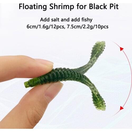 Super Fishing Soft Bait Plastic Worm Shrimp Lures With Salt And Fishy 10pcs 75mm 2.2g, 12pcs 60mm 1.6g Floating Jigging Lure