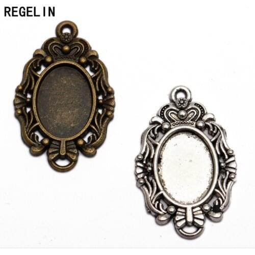 REGELIN 20pcs/lot Antique Bronze/Antique Silver Zinc Alloy Cameo Cabochon Base Setting Oval Blank Pendants Tray Inner 14*10 mm