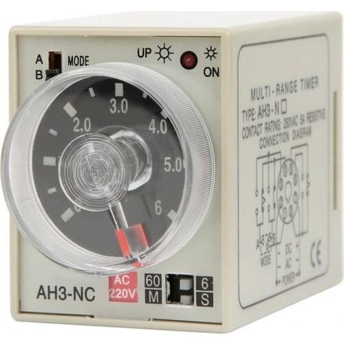 AC 220V Delay Timer Time Relay Switch 6s 60s 6min 60min Adjustable A/B Mode AH3-NC 50/60Hz
