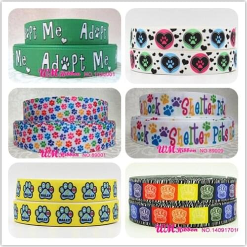 Q&N ribbon 16mm 22mm 25mm 38mm 50mm 75mm cartoon dog printed grosgrain ribbon webbing 50yards/roll for hair tie free shipping