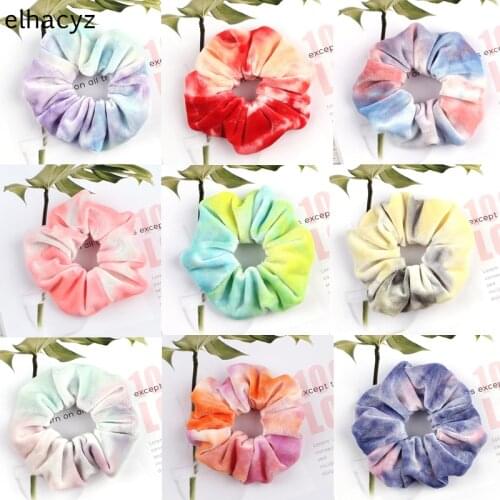 12pcs/lot Trendy 2021 Winter Tie Die Print Elastic Women Velvet Scrunchies Custom Girls Ponytail Hair Bands Hair Accessories