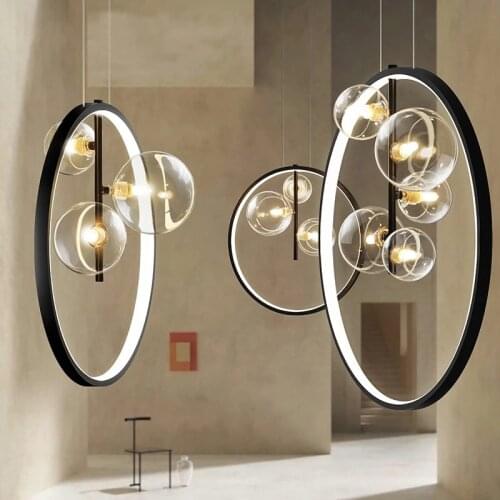 Kobuc Modern Circle Round Ring led Black Pendant Light Loft Living room Dining Room Kitchen Bar Lighting Fixture Dia 28/40/50cm