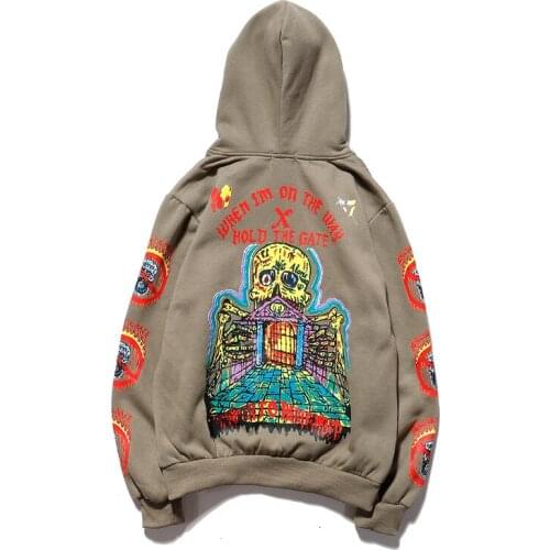 Hoodies Men Autumn Winter Skulls Graffiti Velvet Hooded Loose Loose Hip Hop Long Sleeve Male De Moda Streetwear Hood High Street