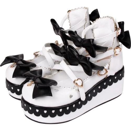 Angelic imprint new fashion woman girl lolita cosplay shoes lady high heels wedges Pumps women dress party shoes bowtie 6cm 8112