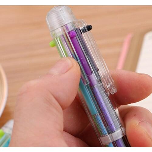 Creative transparent 6-color cute student stationery multi-color pen oil pen color press ballpoint pen manufacturer direct sales