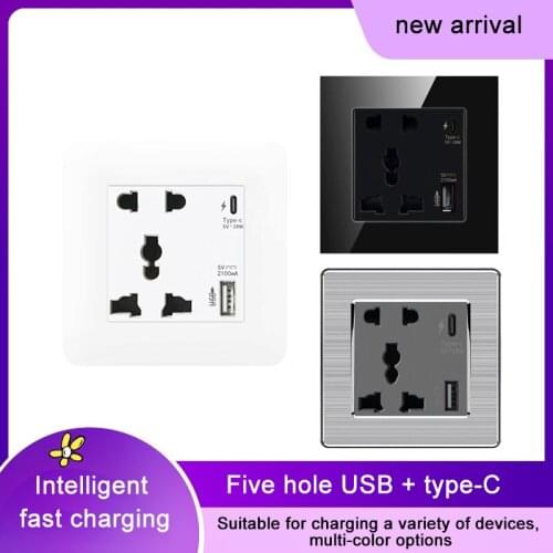 Panto Multifunctional 5-slot USB Universal Socket Board TYPE-C Fast Charging Smart Source British French and European Standards
