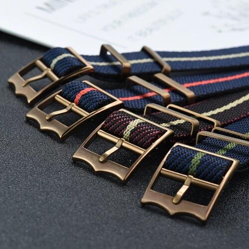 JUELONG Adjustable Single Pass Woven Nylon Striped Watch Band 20mm 22mm Silver/Copper Buckle For Tudor Black Bay Nato Strap