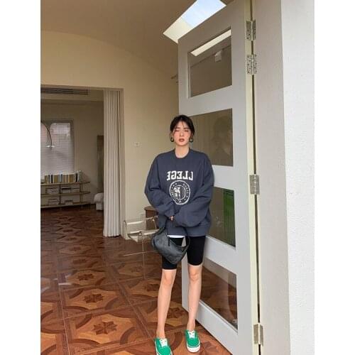 2021 autumn new products loose oversize round neck English alphabet gray sweater jacket women thin trend ins