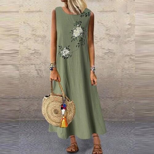 Women Maxi Dress Summer 2021 O-neck Sleeveless Floral Print Streetwear Loose Vintage Harajuku Ankle-Length Female Long Dresses