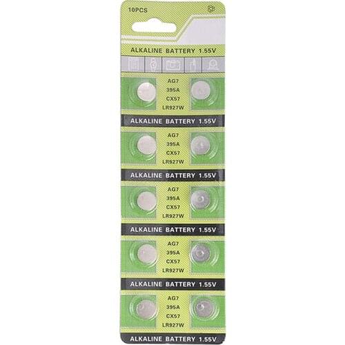 10pcs/Card 30mAh 1.55V AG7 G7 LR927 LR57 SR927W 399 GR927 395A AG 7 Button Cell Coin Battery For Watch Toys Remote