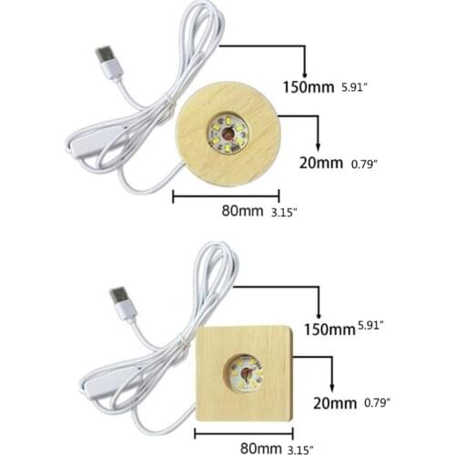 2 Pcs Wood LED Light 3D Crystals Glass Resin Art Dispaly Base Ornaments Night Lamp Base Stand 649D